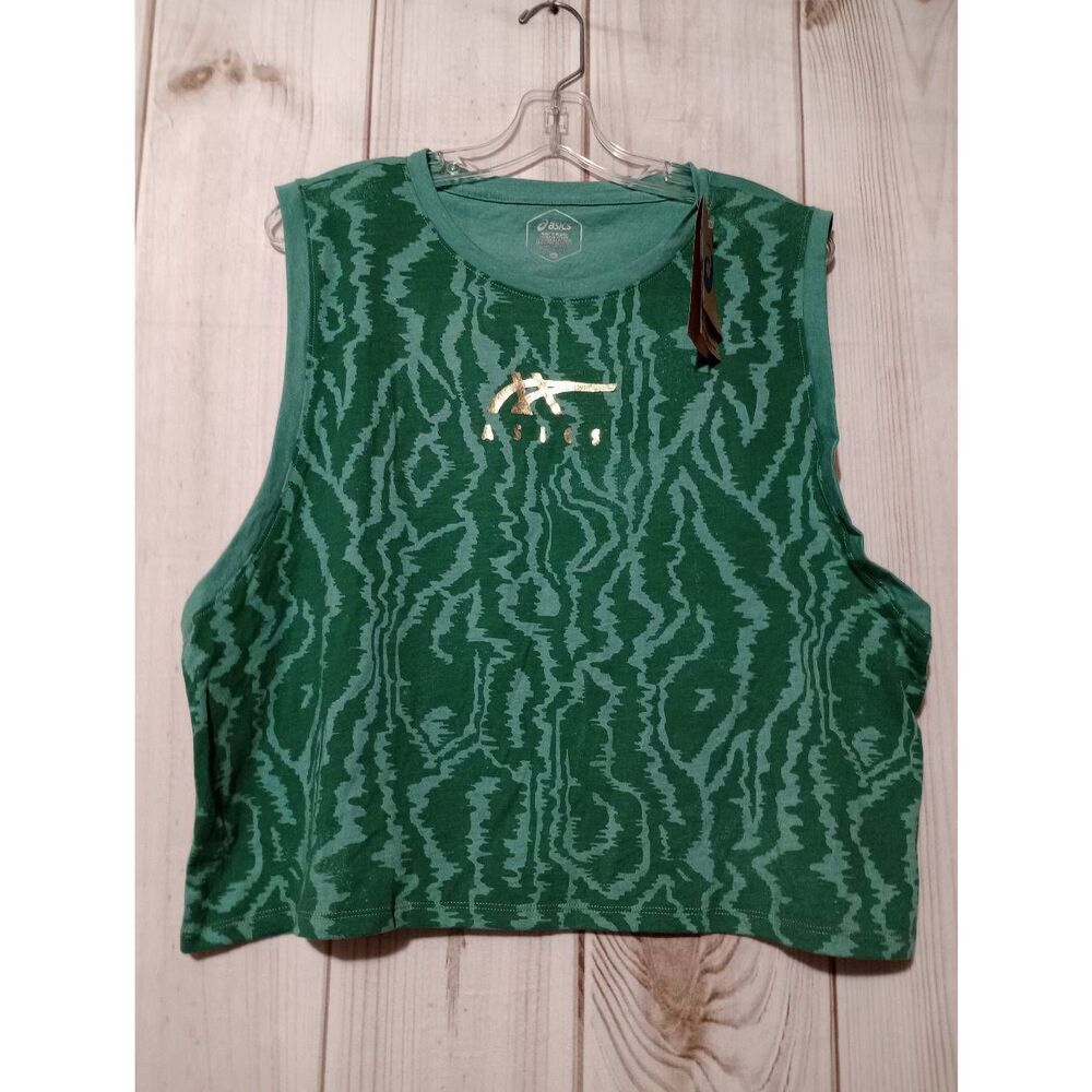 Asics Shirt‎ Ladies 2xl Green All Over Printed Muscle Top